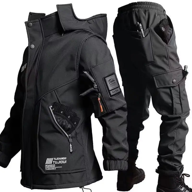 Men'S Motorcycle Jacket With Autumn And Winter Velvet Training