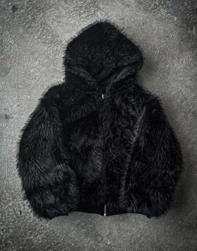 Hoodie fur collar cardigan sweatshirt American retro casual street velvet short thickened couple versatile warm cotton jacket