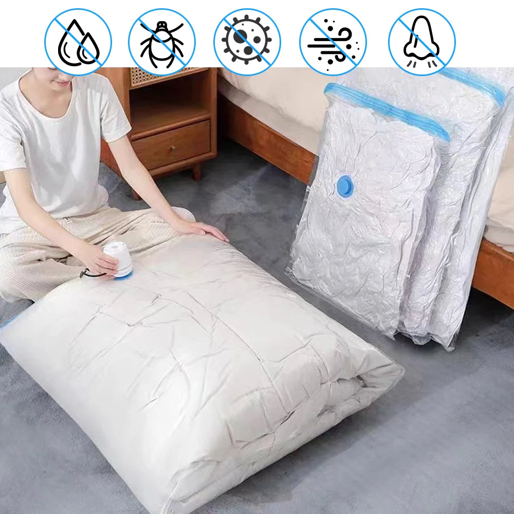 Vacuum Storage Bags Transparent Folding Compressed Space Storage Bag Travel Seal Packet Organizers For Clothes Pillow Bedding