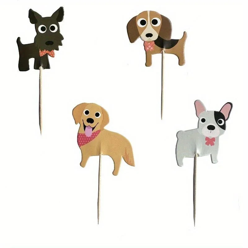 24Pcs Cute Puppy Dog Cupcake Topper Animals Cake Picks Decoration for Kids Birthday Party Baby Shower Pet Themed