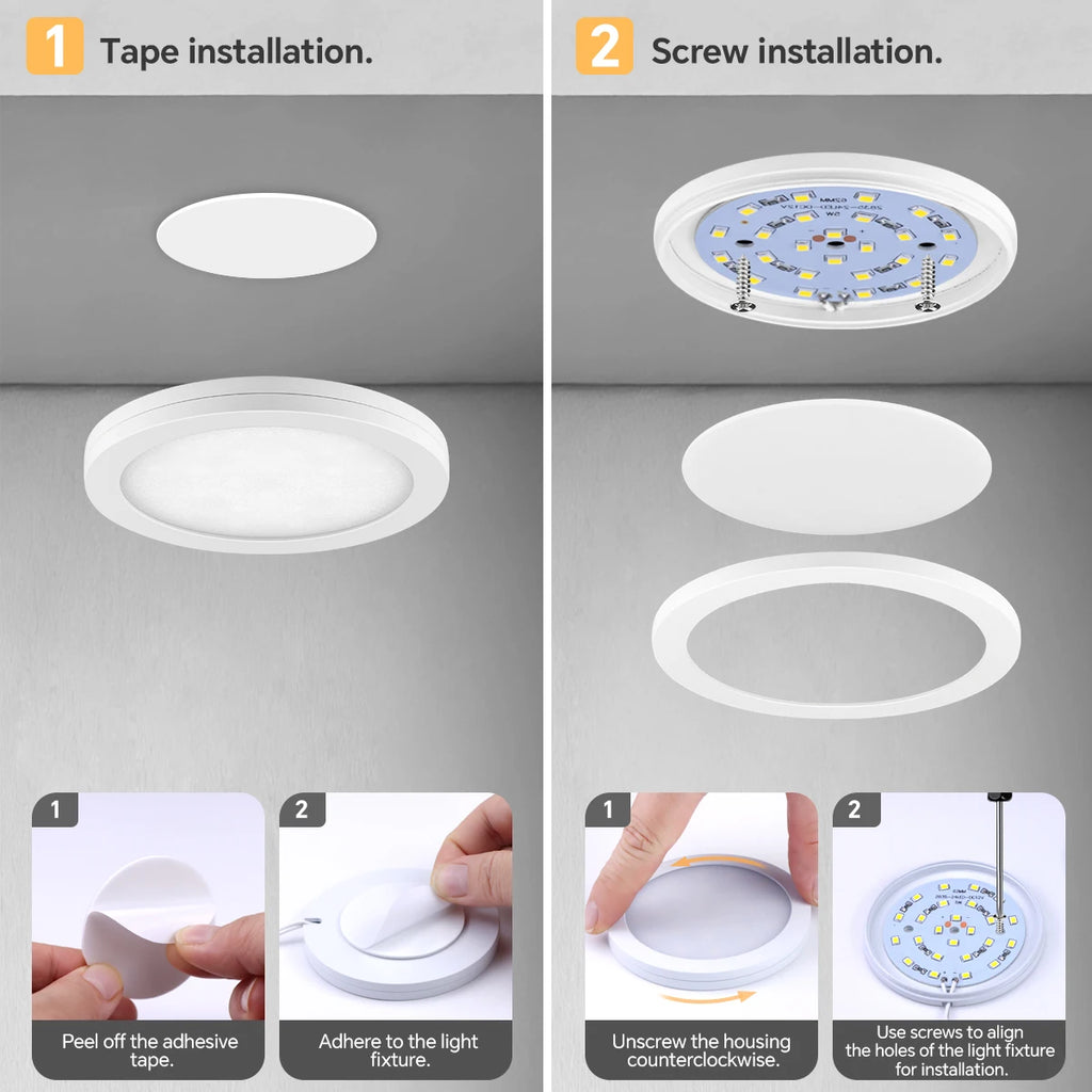 Kitchen Under Cabinet LED Puck Lights Ultra-Thin Stick-on Ceilling Lamp Touch Dimmable For Closet Display Shelf Pantry Lighting