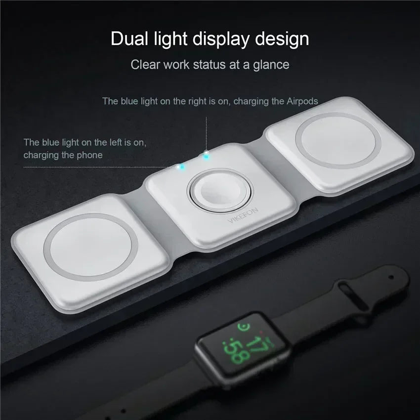 30W Fast Charging Pad Desktop Foldable 3 in 1 Wireless Charger For iPhone 16 15 14 13 12 Pro Max iWatch 10 9 8 7 6 AirPods Pro 2