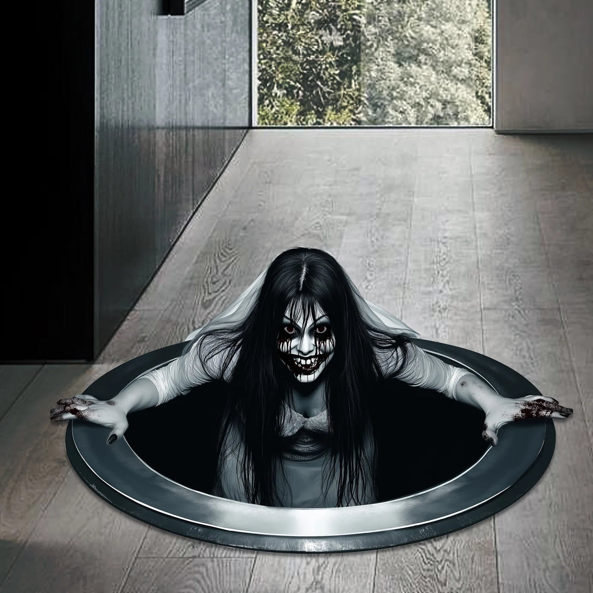 Halloween Wall Floor Stickers Horror Scary Terror Long Hair Ghost Girl Window Sticker Bedroom Living Room Party Home Decor Props