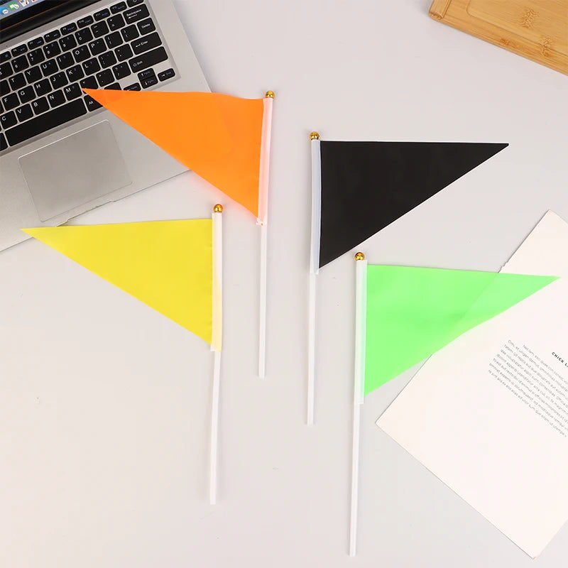 10Pcs Colorful Triangular Flags With 10 Plastic Flagpoles Hand-Held Small Colorful Flags For Marking Garden Lawn Yard Supplies