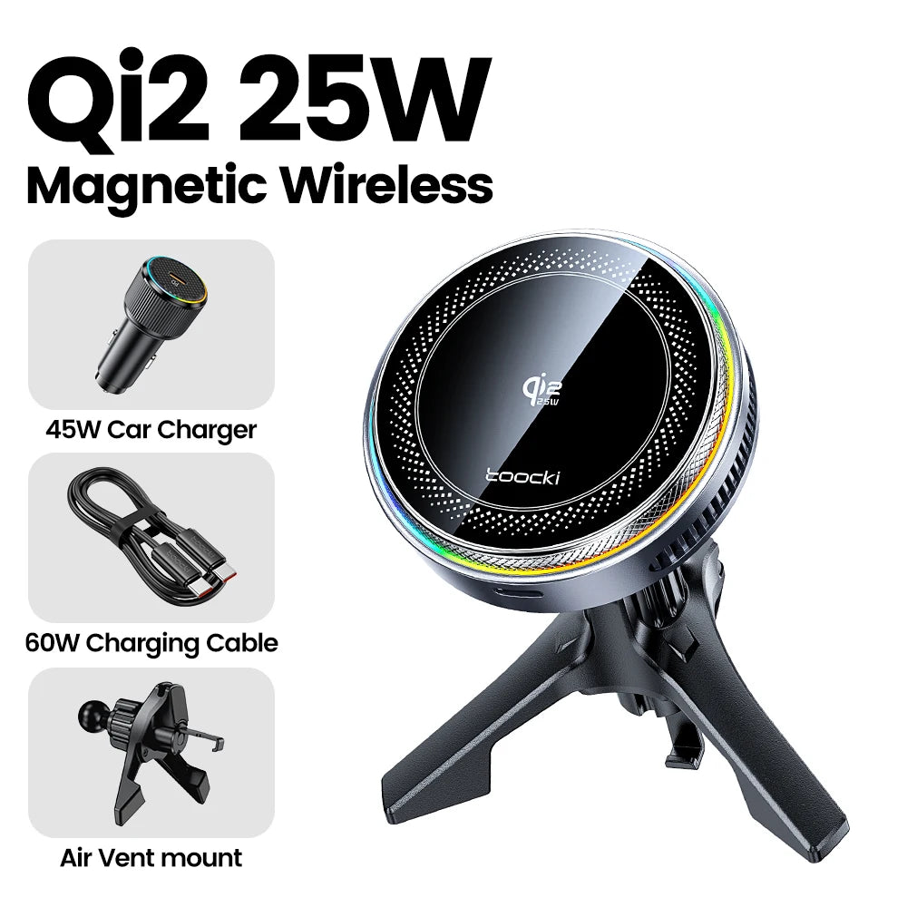 Toocki Qi2.2 25W Car Wireless Charger Phone Holder Stand TEC Cooling for iPhone 17 16 15 Pro Max Smasung S26 S25 Magsafe Charger