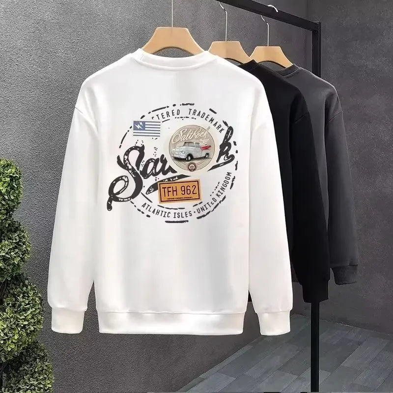 Autumn Men's Cotton Sweatshirt Korean Harajuku Cool Long Sleeve T-shirts High Quality White Top O-neck Tee Shirt Men Clothing
