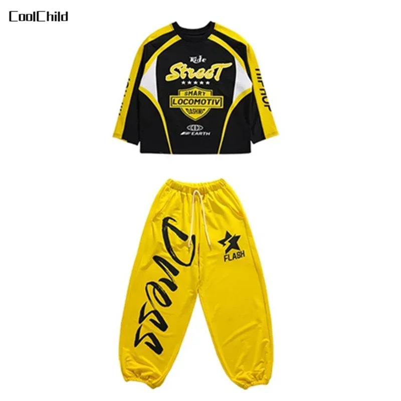 Boys K-pop Sweatshirt Fashion Vest Sweatpants Girls Hip Hop Joggers Pants Costumes Child Streetwear Kids Jazz Dance Clothes Sets