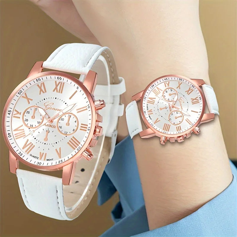 Fashion Quartz Watch - Rose Gold Accents Leather
