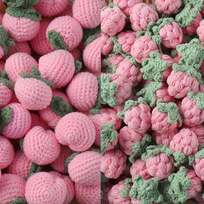 1pc Finished Handmade Knitted Fruit Pendant Crocheted Wool Strawberry Orange Bag Car Key Ring Pendant Handbag Charms Gifts