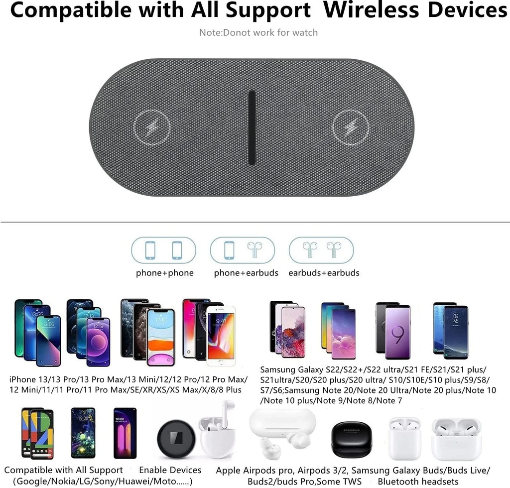 40W Fast Dual 2 in 1 Wireless Charger Pad for Airpods 3 Pro iPhone 8 X XS XR 11 12 13 14 15 Samsung S23 S22 Induction Charging