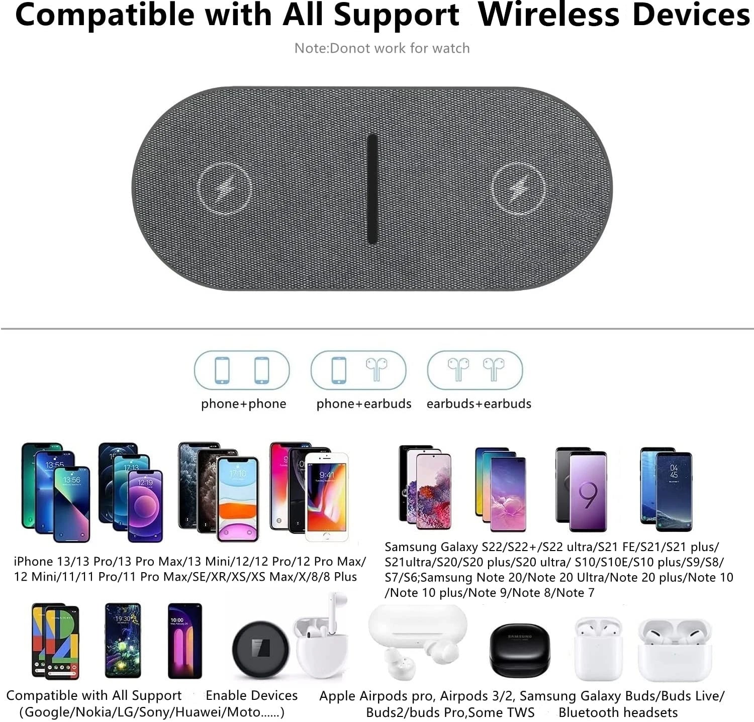 40W Fast Dual 2 in 1 Wireless Charger Pad for Airpods 3 Pro iPhone 8 X XS XR 11 12 13 14 15 Samsung S23 S22 Induction Charging