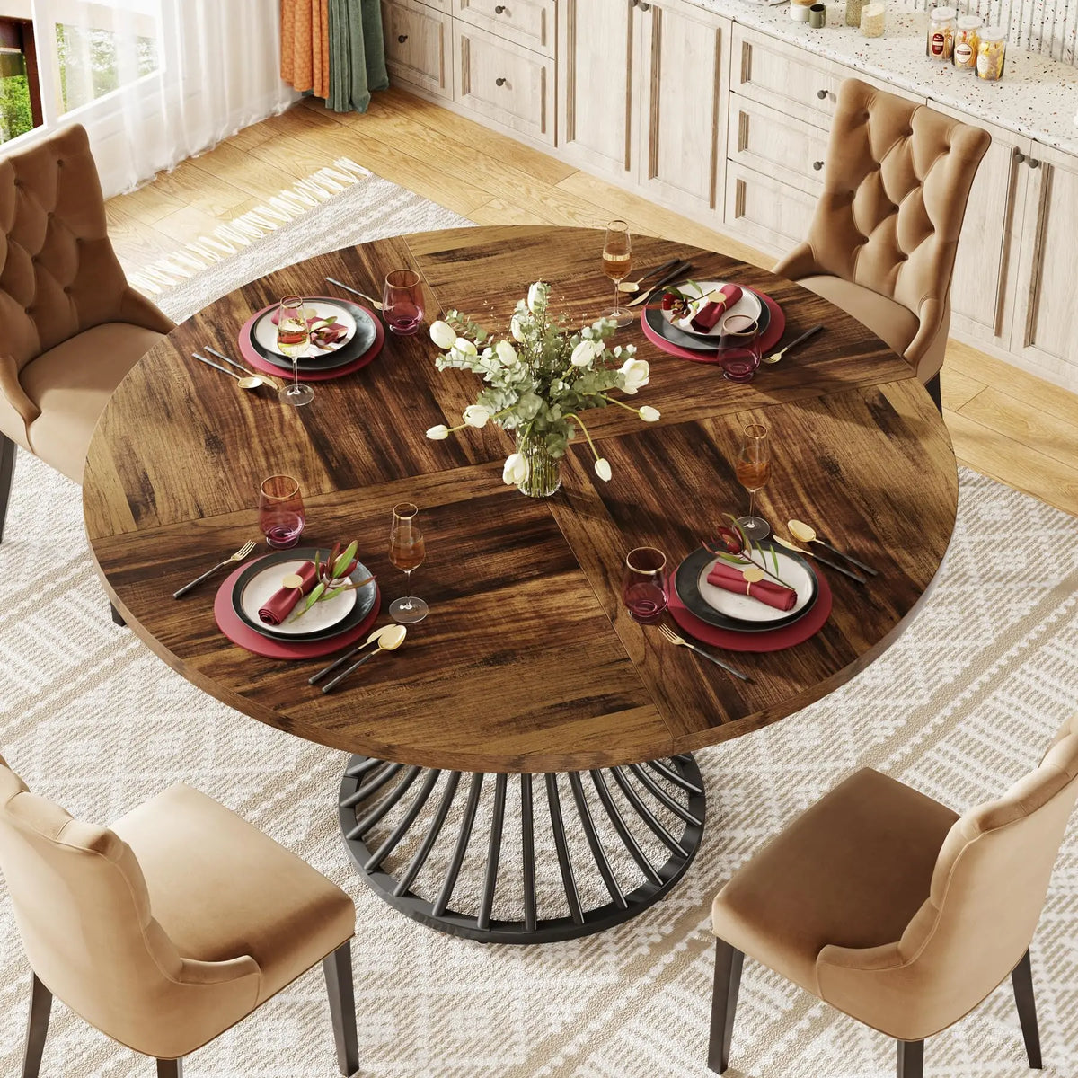 Tribesigns Round Dining Table for 4-6 People