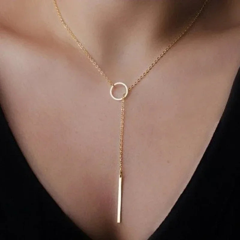 Minimalist Round Stick Pendant Necklace for Women Pearl Clavicle