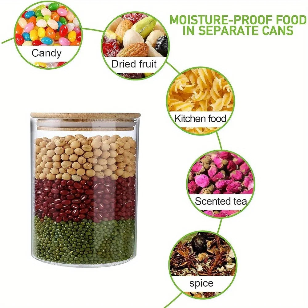 Glass Storage Jars with Airtight Bamboo Lid for Serving Tea, Coffee, Spice, Candy, Cookie