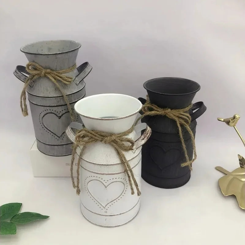 Trendy Design Flower Vase Rustic Farmhouse Vase Metal Galvanized Milk Can Tin French Country Vase Bucket for Home Decor