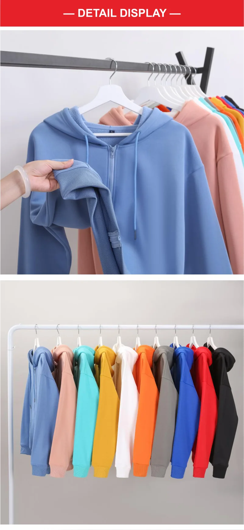 High Quality Velvet Zipper Hoodie Sweatshirt Custom Logo Embroidery Print Personalized Image Company Logo DIY 10 Color KAISING
