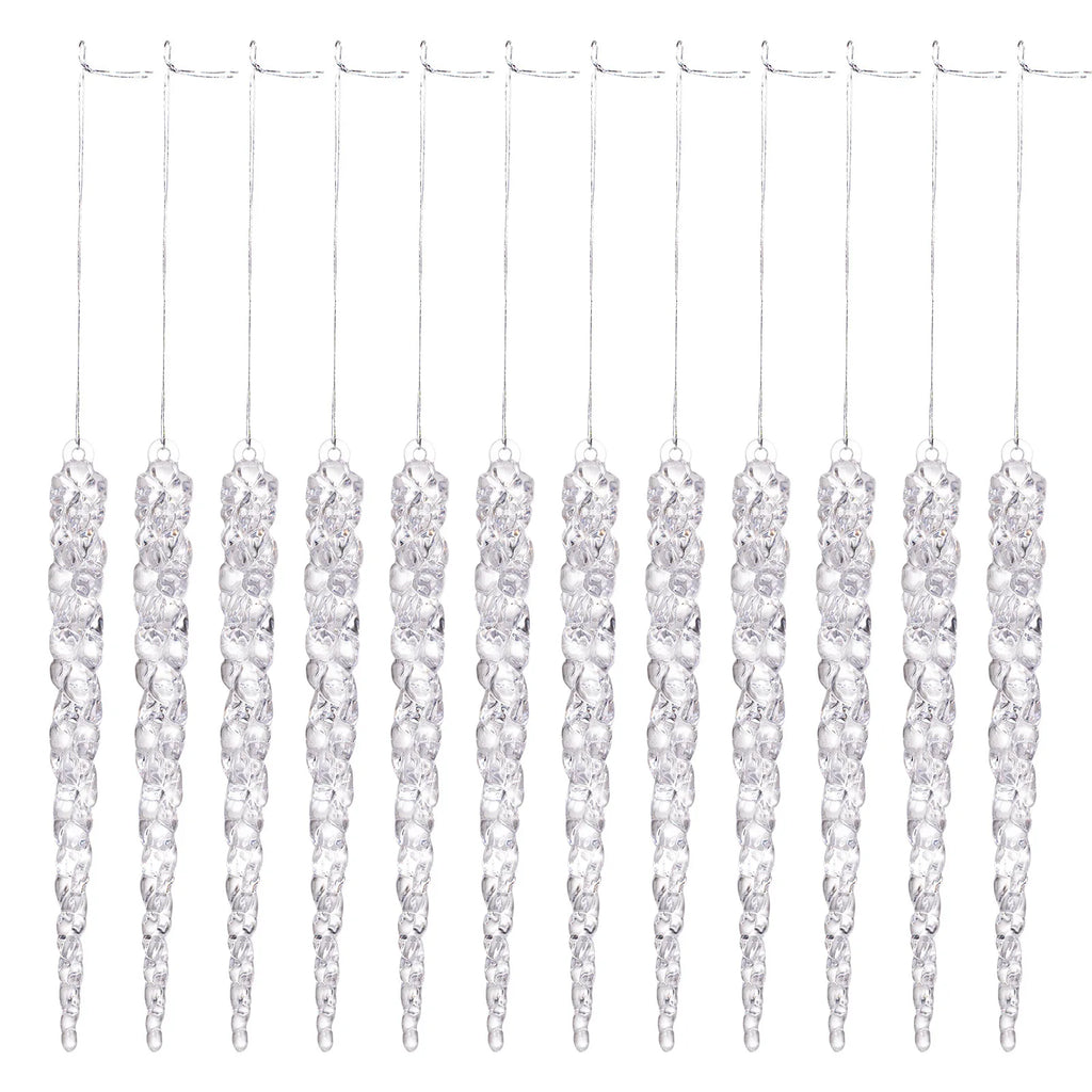 12/48pc 13cm Christmas Icicle Ornaments for Christmas Tree Hanging Crystal Christmas Pendants 5.1" Clear Icicles Xmas Home Decor