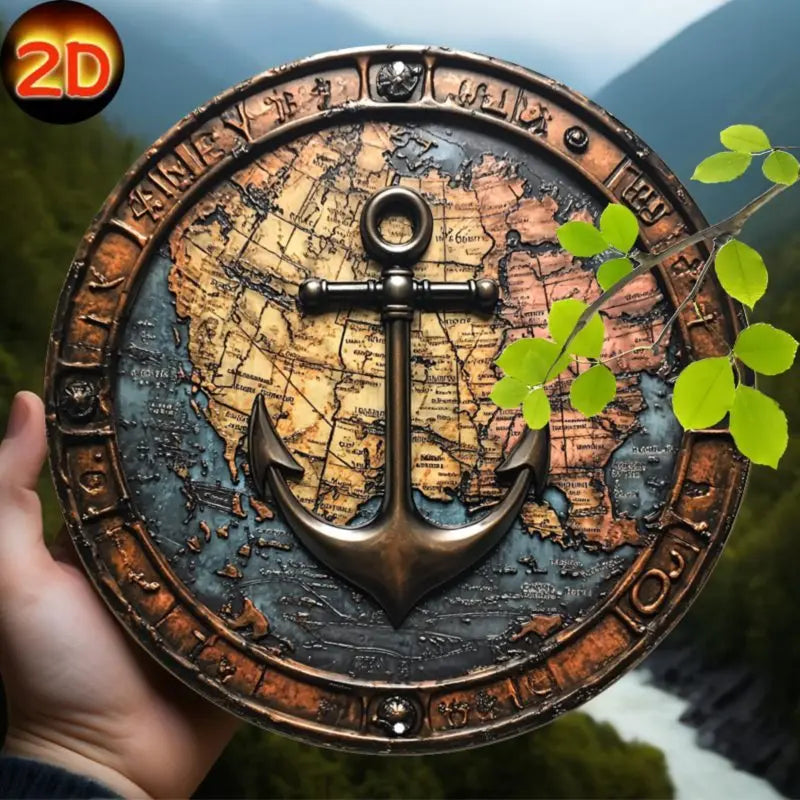 Vintage Nautical Anchor Wall Art, Aluminum Decor with World Map & Compass Design, Perfect for Home, Kitchen, Bar, Garden