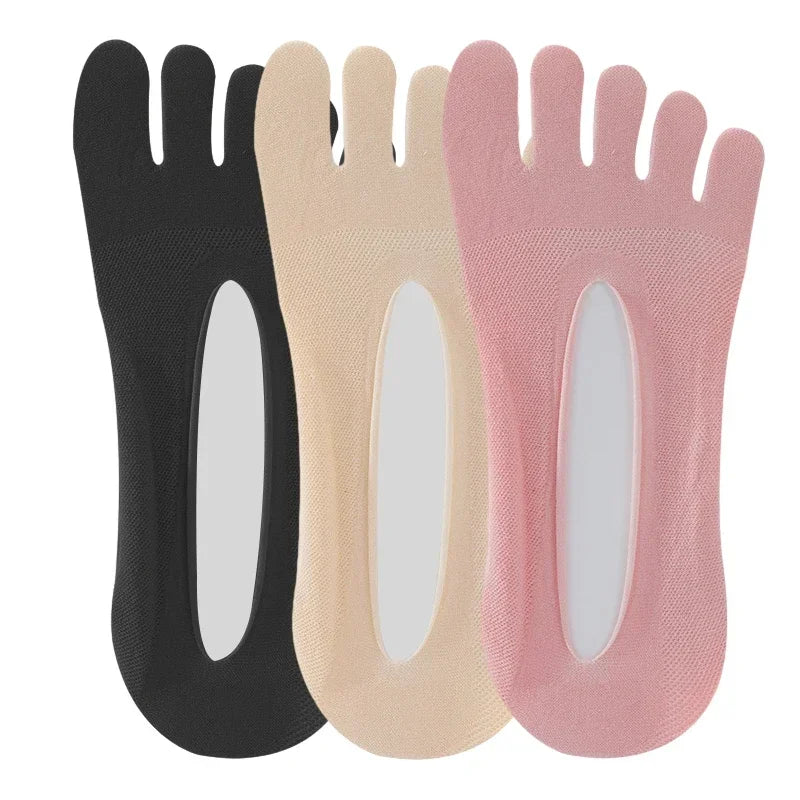 3 Pairs/Lot Five Finger Summer Invisible Toe Cotton Thin Solid Soft Shallow Mouth Breathable Deodorant No Show Woman's Socks