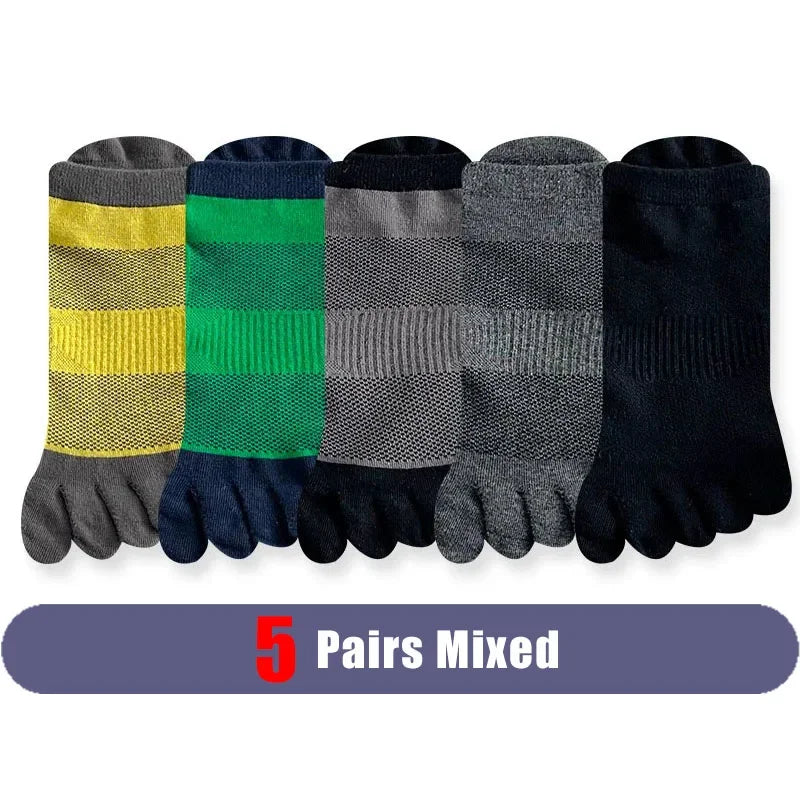 5 Pairs Mans Five Finger Socks Cotton Ankle Mesh Compression Soft Elastic Endurable Breathable Sweat-Absorbing Toe Sport Socks