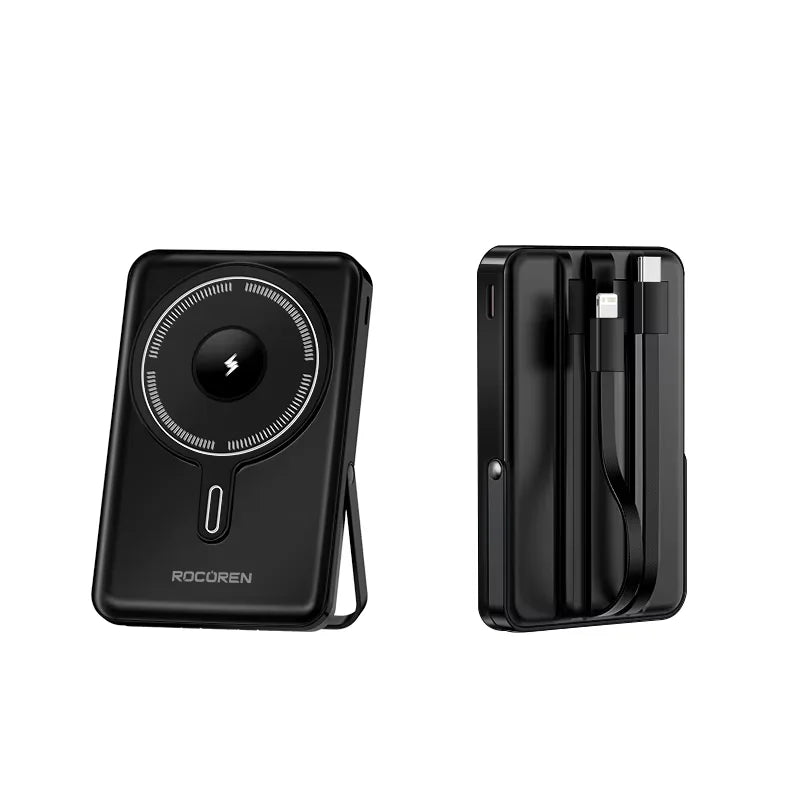 Rocoren PD 22.5W Fast Charging Power Bank 10000mAh Magnetic Wireless Charger for iPhone 16 15 14 Powerbank Built Charging Cables