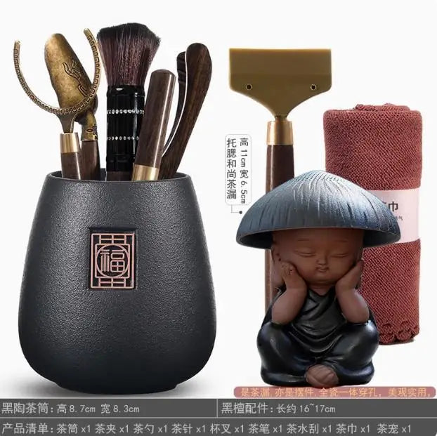 Kungfu Tea Set Accessories, Tea Ceremony, Six Gentlemen Whole Set, Black Sandalwood, Solid Wood Tea Clip, Bamboo Tweezers