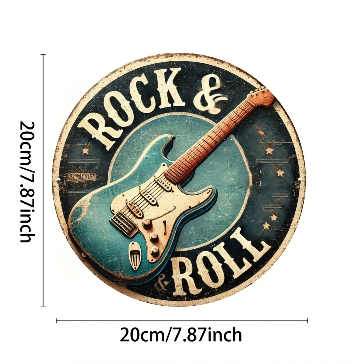 Rock & Roll Guitar Themed Aluminum Metal Tin Sign , Foil Engraved Wall Art Decor - For Home Office - Ideal for Living Room, Bar