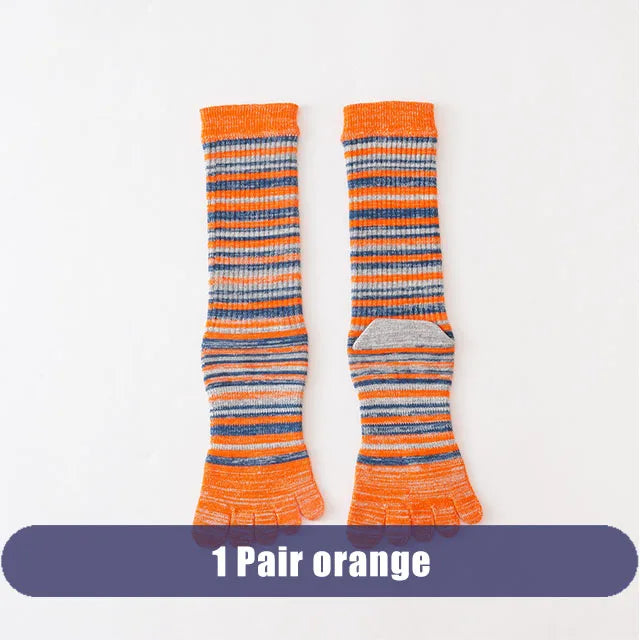1/6 Pairs Man Toe Socks Long Plus Large Size Cotton Colorful Striped Compression Sport Fitness Happy 5 Finger Calf Socks EU40-46