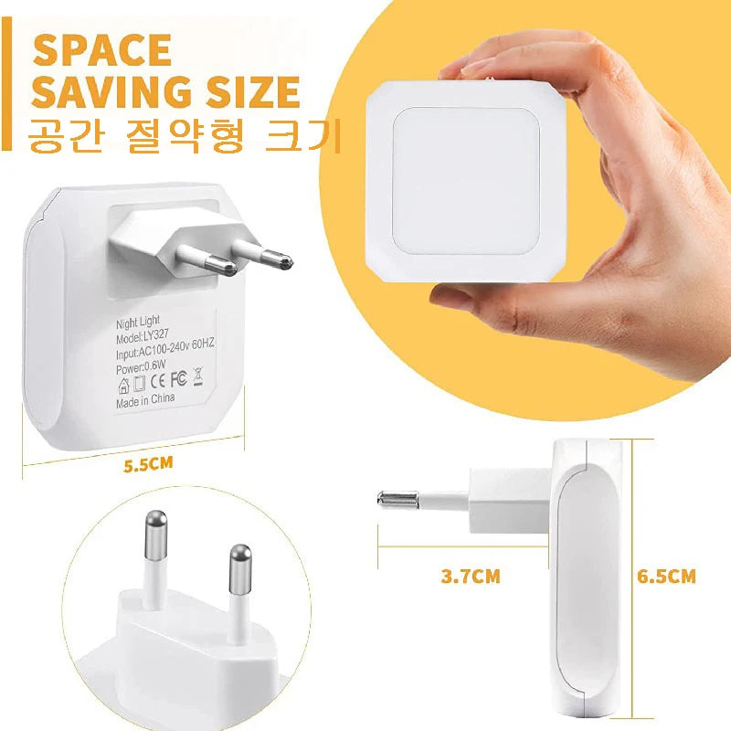 LED Plug in Night Lights Light Control Sensor Lamp Dimmable Energy Saving Lamp Under Cabinet light for Kitchen Aisle WC Bedroom