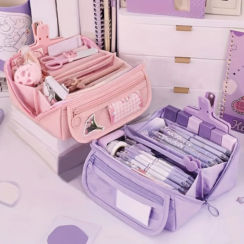 Large Capacity Pencil Case Organizer - Multi-Compartment Desktop Storage