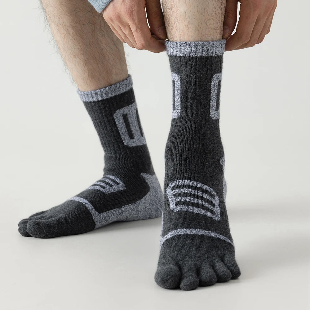 3 Pairs Fleece Toe Socks Men Autumn Winter Warm Five Finger Socks Man High Quality Cotton Sports Crew Socks Running