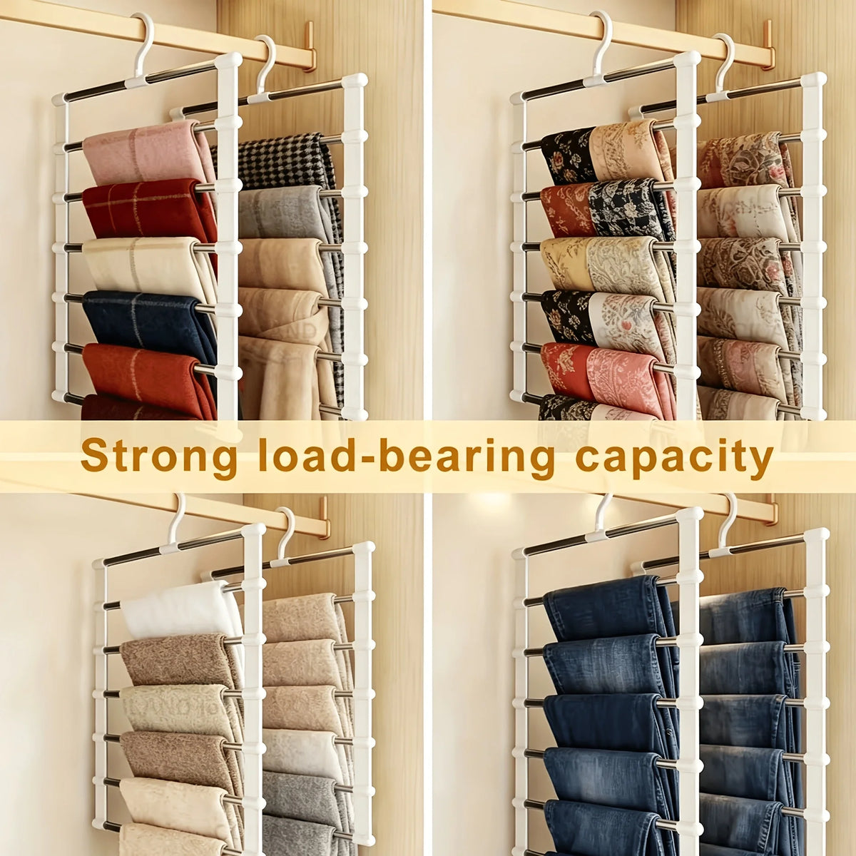 4Pcs Foldable 7‑Layer Plastic Pants Hanger Non Slip Wardrobe Storage Rack Space Saving Organizer For Jeans Leggings Scarves Clothes