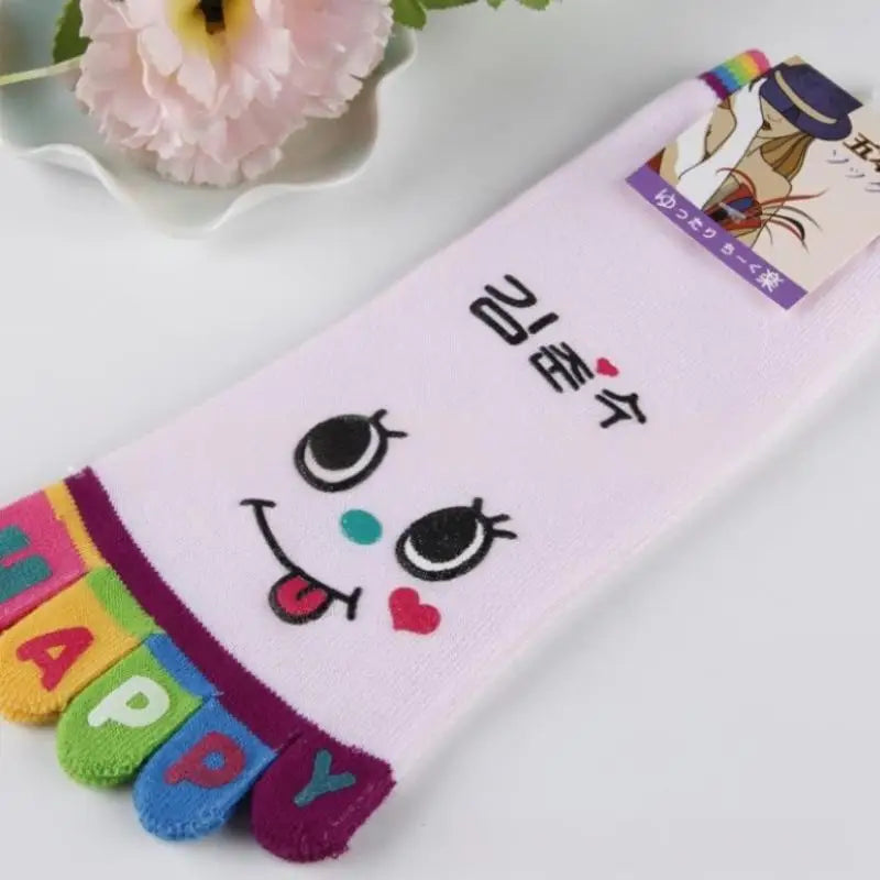 NEW Cute Cartoon Five-toed Crew Finger Socks, Breathable Short Cotton Socks for Casual Wear, Novelty Toe Socks with Funny Design