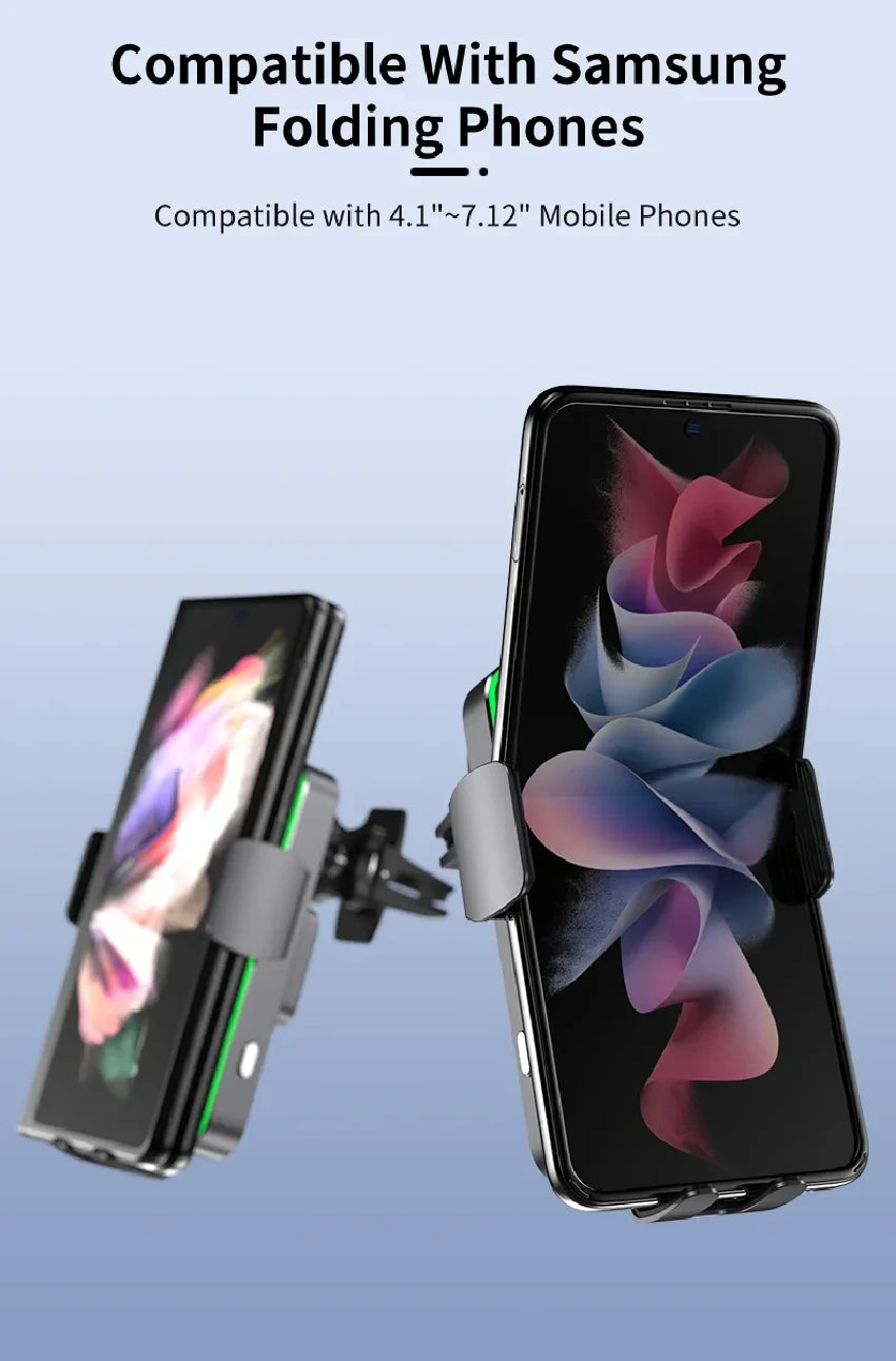 Wireless Charger Car Stand Phone Holder Dual Coil Fast Charging Station For Samsung Z Flip 4 3 2 S21 S20 S10 iPhone 15 14 13 12