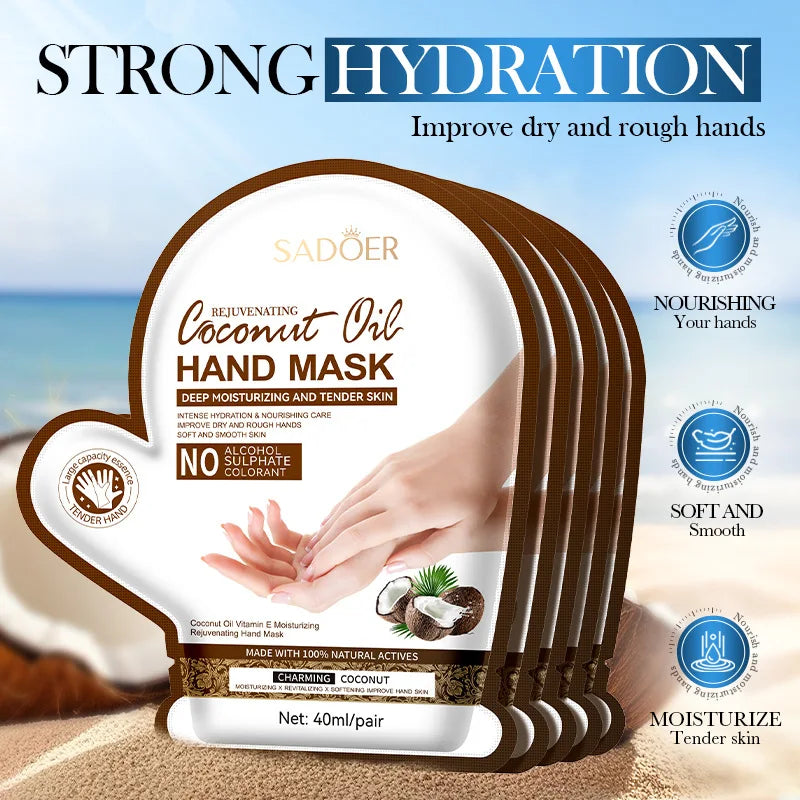 SADOER Coconut Moisturizing Hand Mask Whitening Nourishing Anti-aging Hydrating Hand Gloves for Hands Skin Care Products