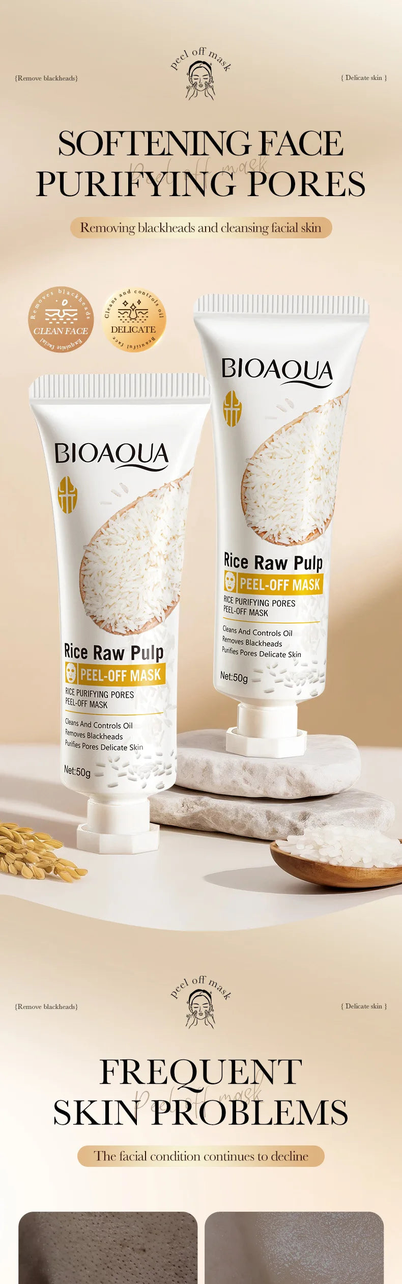 BIAOQUA White Rice Face Peeling Mask Moisturizing Remove Blackhead Whitening Anti-aging Anti Wrinkle Facial Peel Masks Skin Care