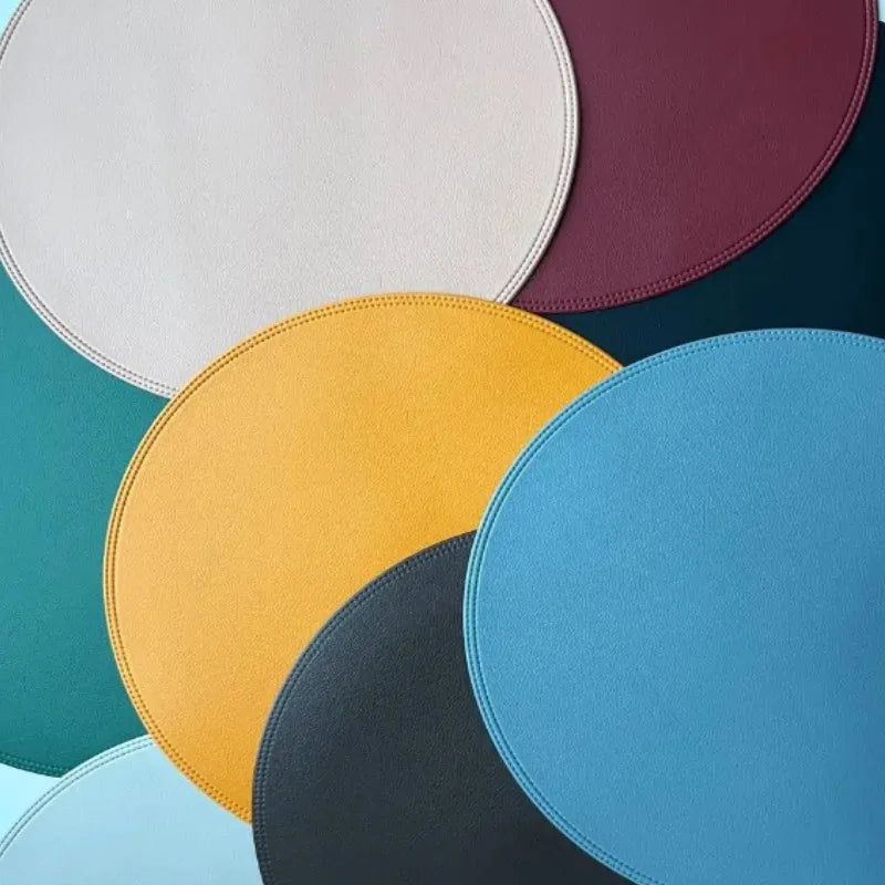 1/4/6/10PCS Round Cream Faux Leather Placemats Luxury Washable Dining