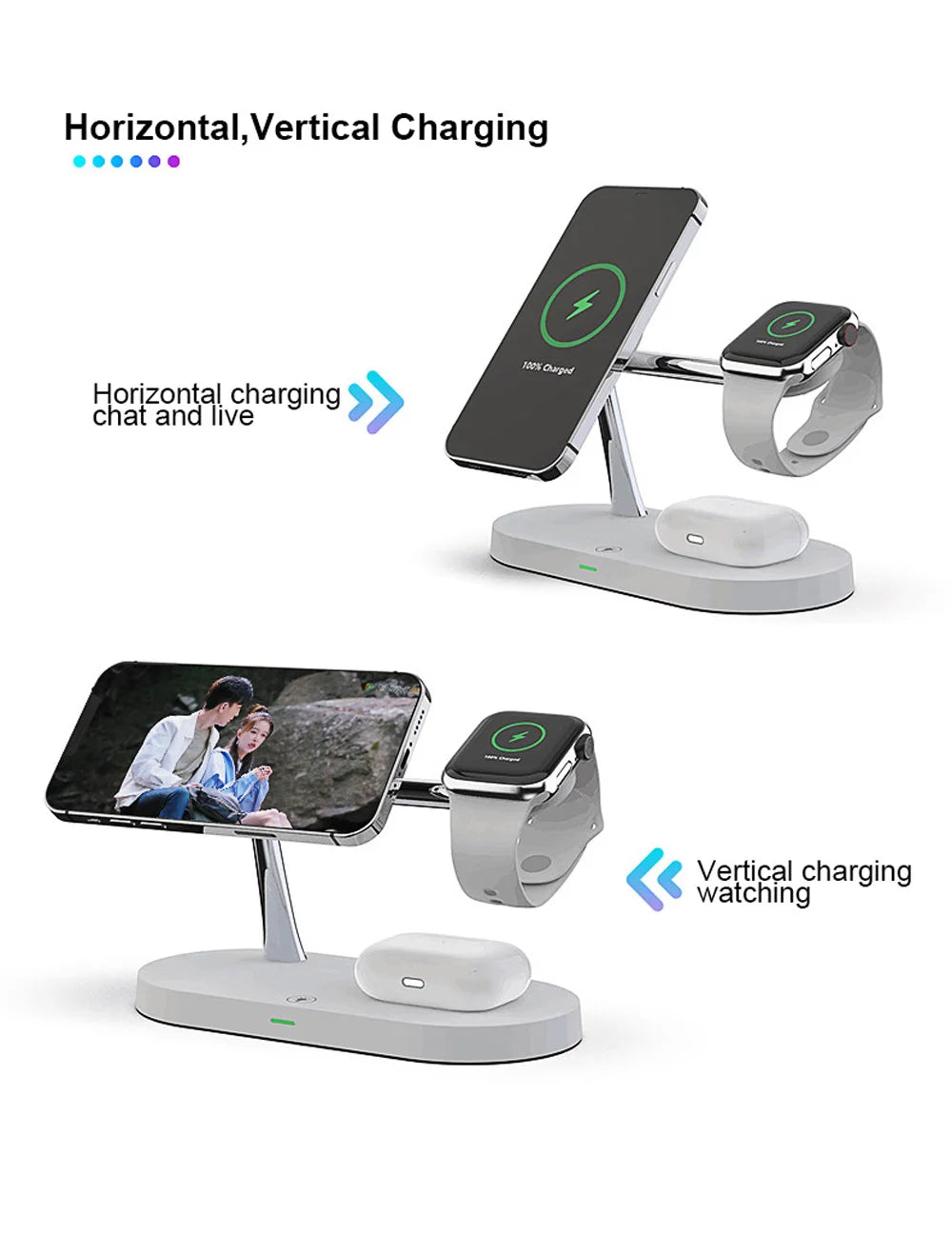 5 in 1 Magnetic Wireless Chargers Stand For iPhone 13 14 Charger Dock Station for Airpods Pro Wireless Charger With night light