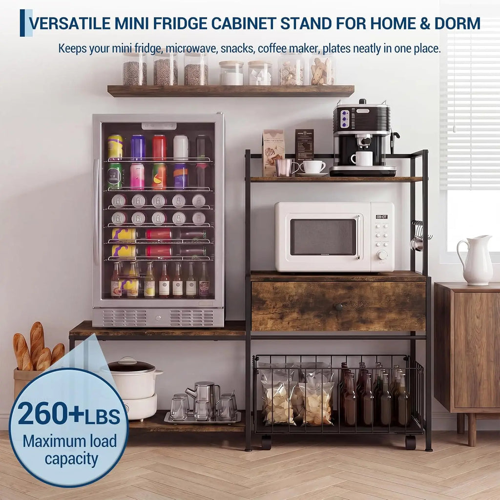 Arvee 35.8in Mini Fridge Stand with Storage &amp; Metal