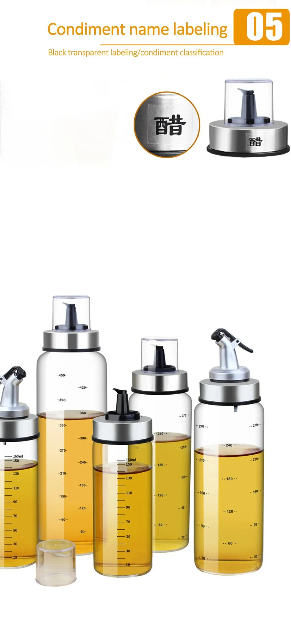 180/300/500ml Cooking Seasoning Oil Bottle Sauce Bottle Glass Storage Bottles for Oil and Vinegar Oil Dispenser For Kitchen