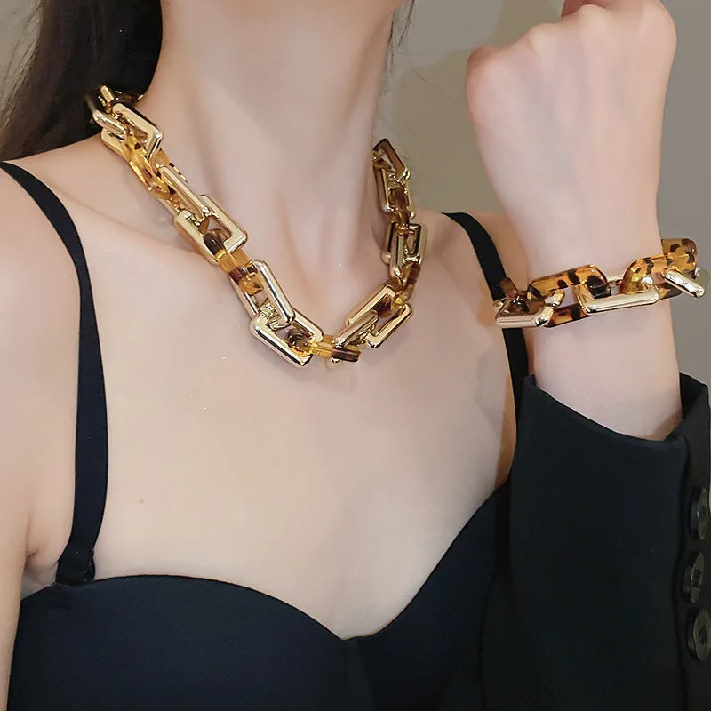 Europe and America Leopard Print Necklace Drop Earrings Bracelet