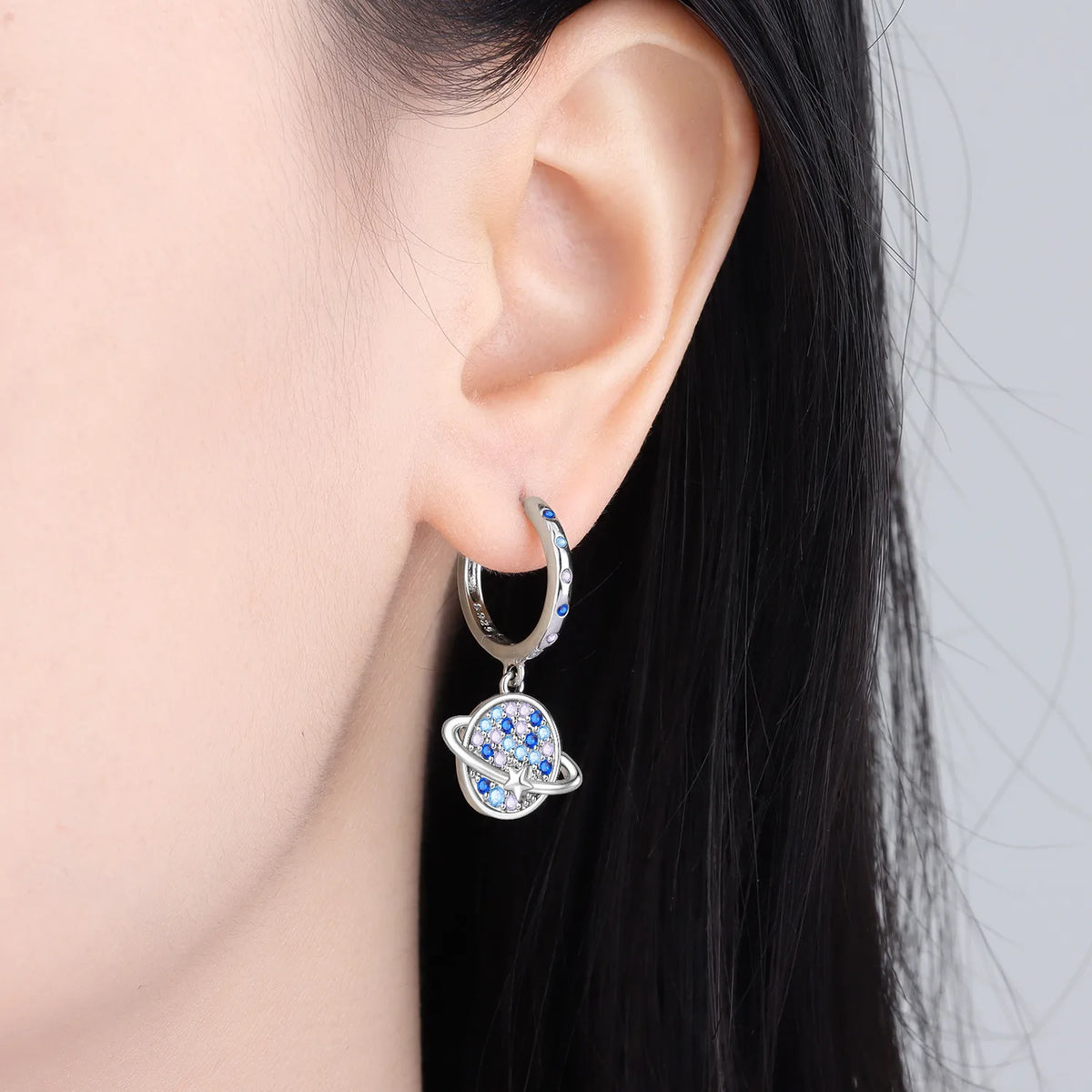Y2K 925 Sterling Silver Asymmetric Design Star Moon Drop Earrings