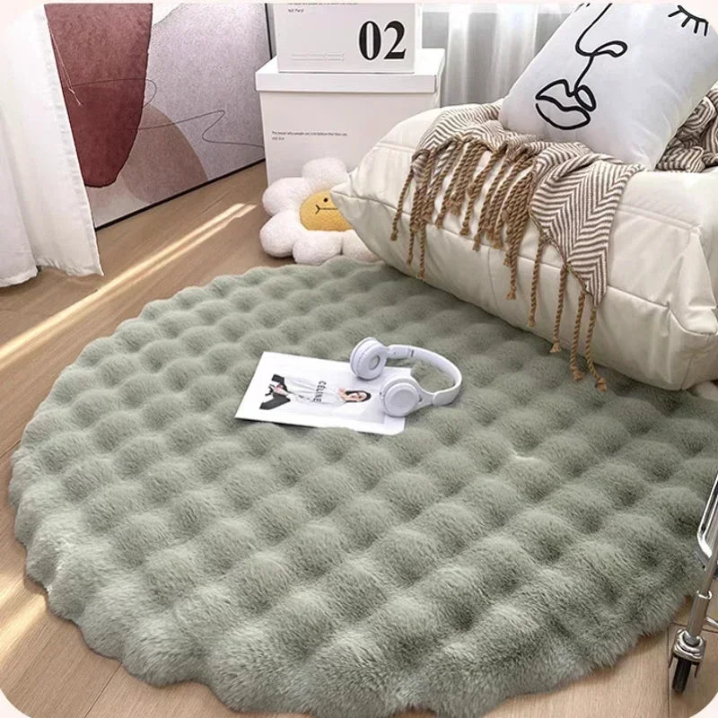 Ins Solid Color Fluffy Round Area Rug Plush Sofa Couch Cushion Bubble Fleece Fabric Bedroom Bedside Floor Mat Home Decor Carpet