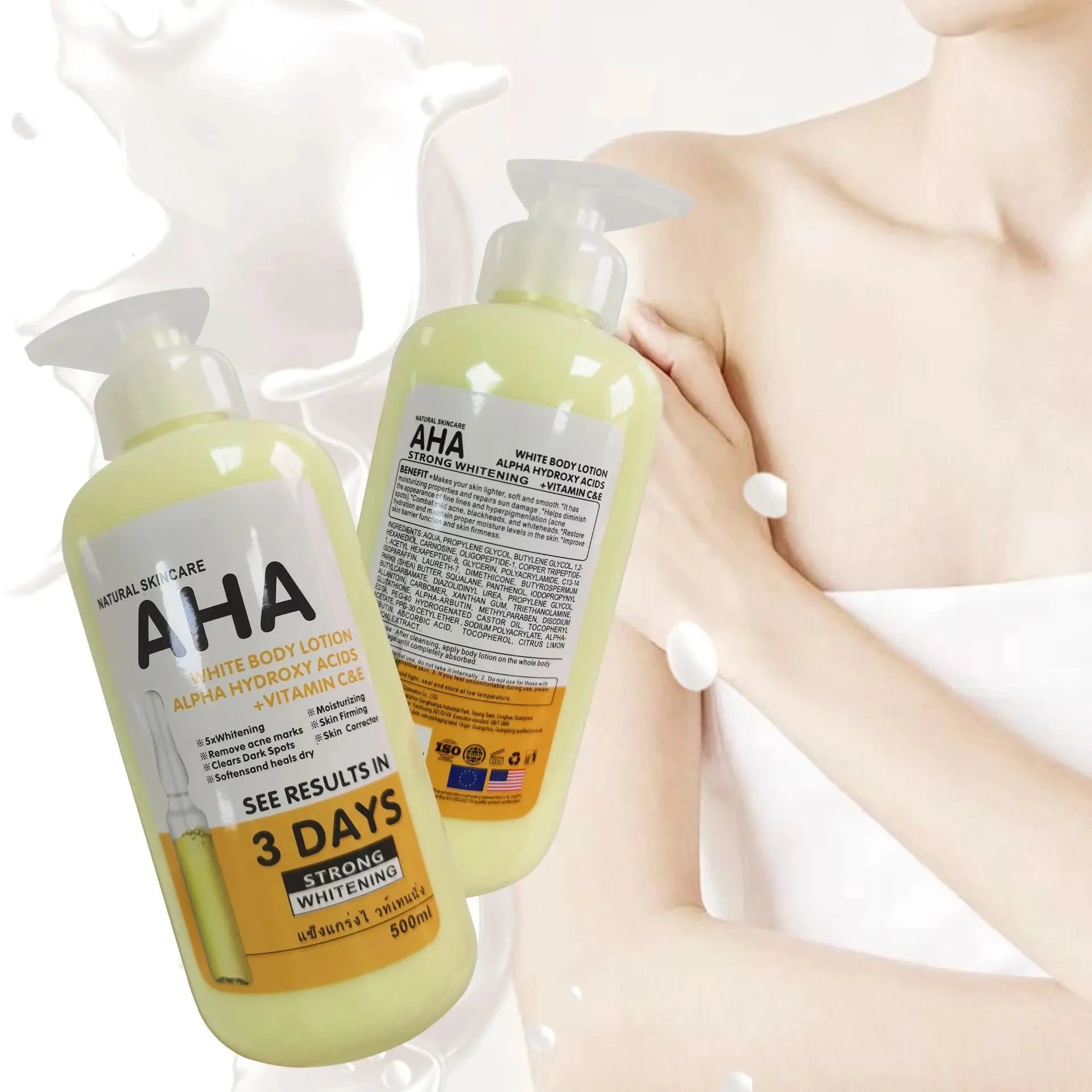 500ml Whitening Body Cream Hydroxy Acids Vitamin C&E Moisturizing Lightening Body Lotion Skin Care Remove Acne Marks