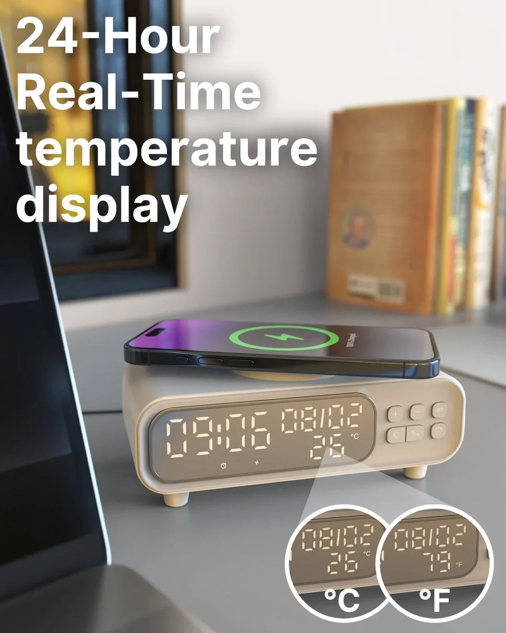 15W Wireless Charger Time Alarm Clock LED Night Light Thermometer Earphone Phone Chargers Fast Charging Dock Station For iPhone