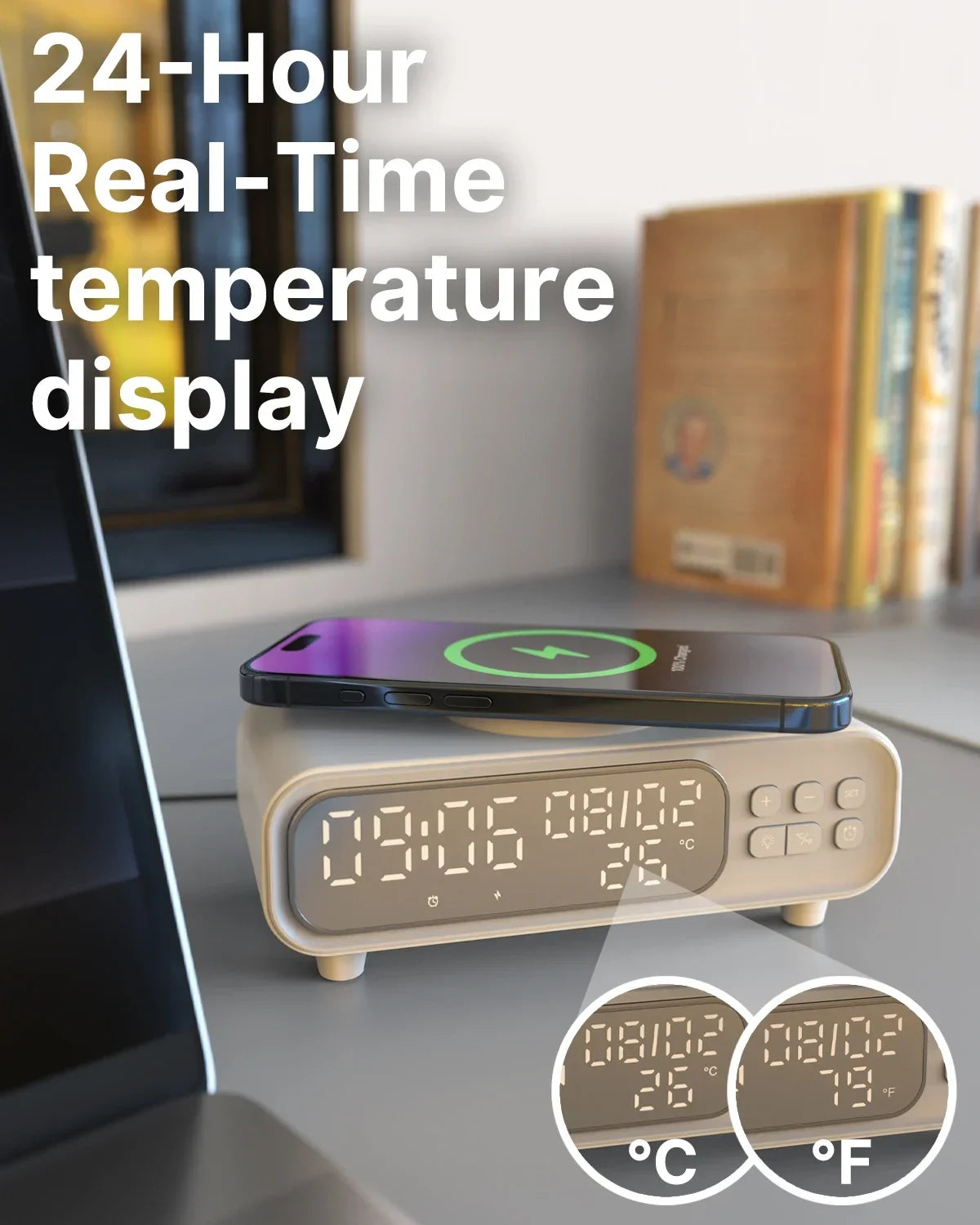 15W Wireless Charger Time Alarm Clock LED Night Light Thermometer Earphone Phone Chargers Fast Charging Dock Station For iPhone