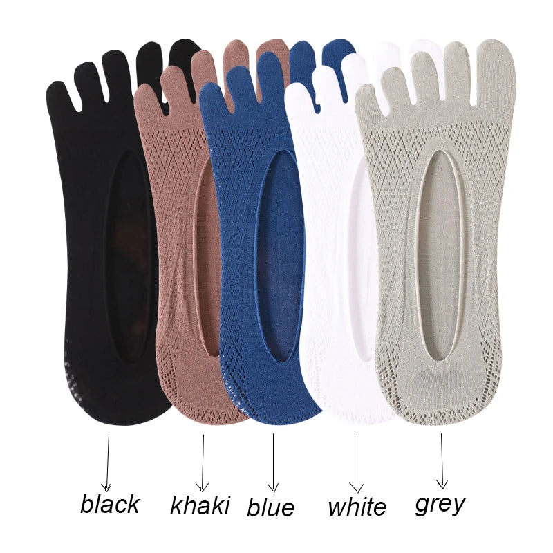 5Pairs Men's Socks Mesh Invisible Breathable Sweat-absorbing Short Sock Non slip New Five Toe Socks High Quality