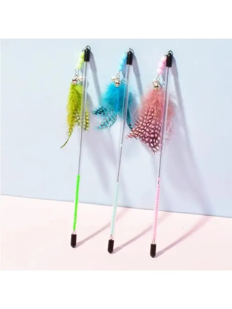 New Cat Toys Feather Cats Sticks Retractable Handle Cats Toy Feather Interactive Cat Toys with Kitten Teaser Toy Pet Products