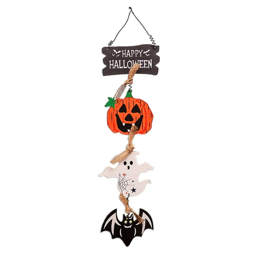 Halloween Wooden Door Sign Pumpkin Ghost Bat Trick or Treat Doorplate Horror Props Happy Halloween Door Hanging Pendents