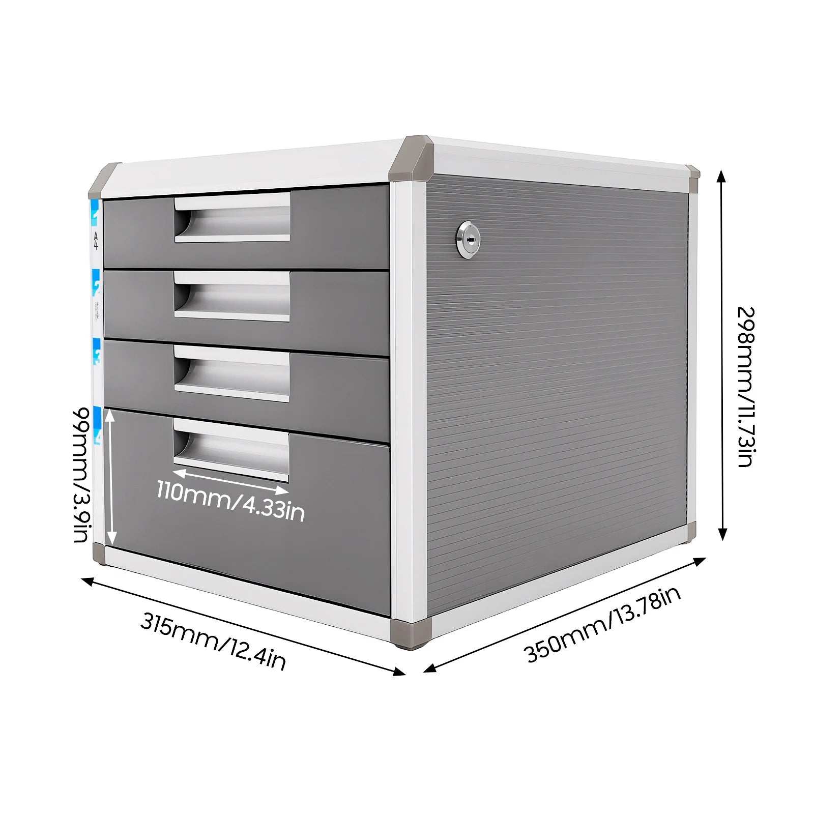 4 Layers Locking Drawer Cabinet Desk Organizer, Home Office Desktop File Storage Box,  Locking Storage Cabinet, Aluminum Alloy